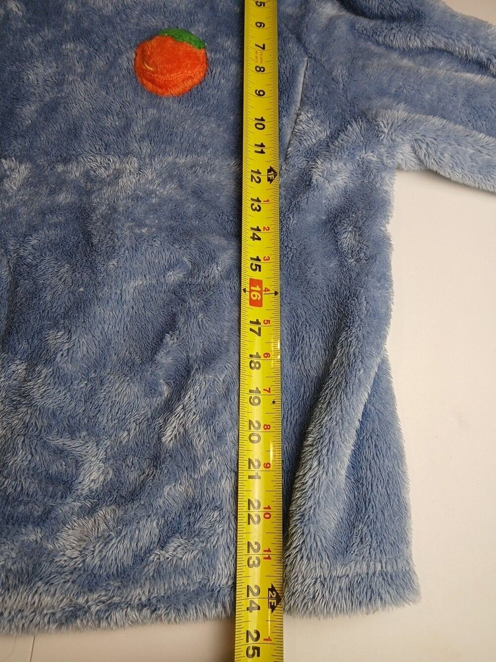 Fuzzy Periwinkle Blue Teddy Fleece Cowl Neck Pullover Peach Patch Pocket Medium - Picture 8 of 9